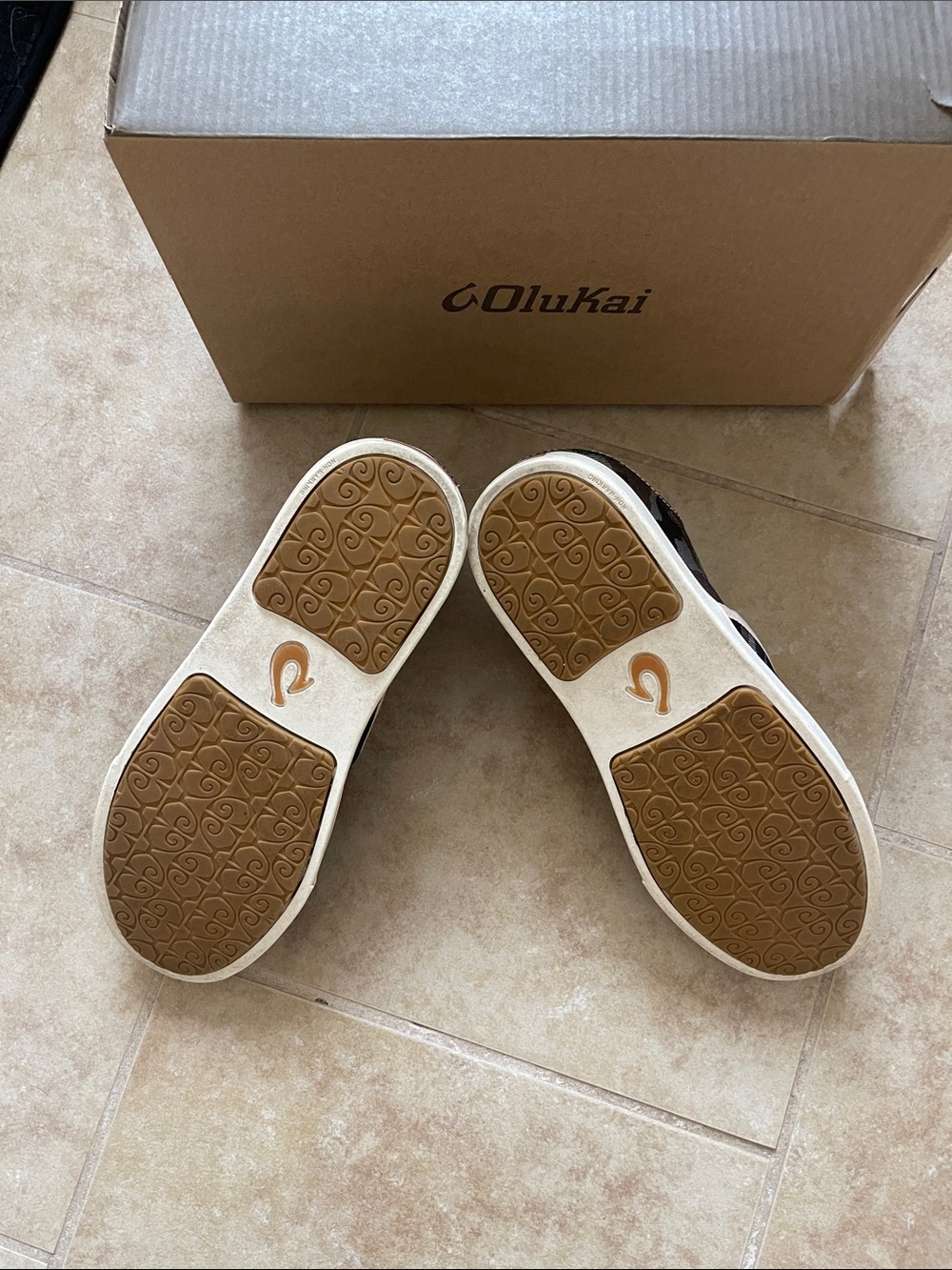 OluKai Women’s Camo Slip-On Sneakers in Black, Gray and Tan - Picture 3 of 5